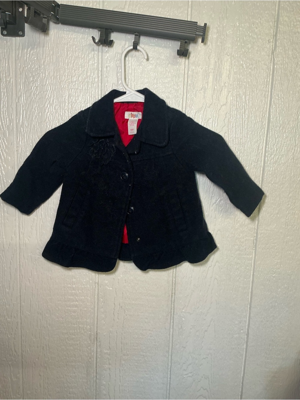 Gymboree Black Peacoat with Red Lining and Scalloped Hem